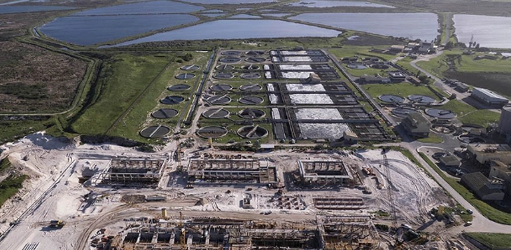 An aerial view of a large industrial area