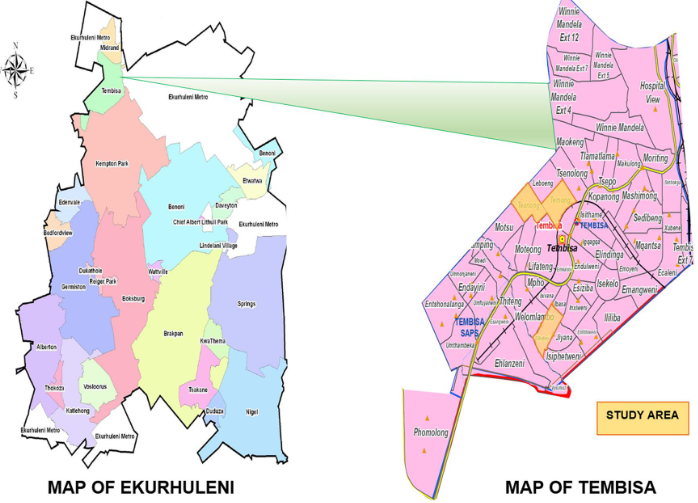 Residential streets and neighbourhood sections in Tembisa township Gauteng